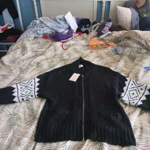 Black and white zip cardigan